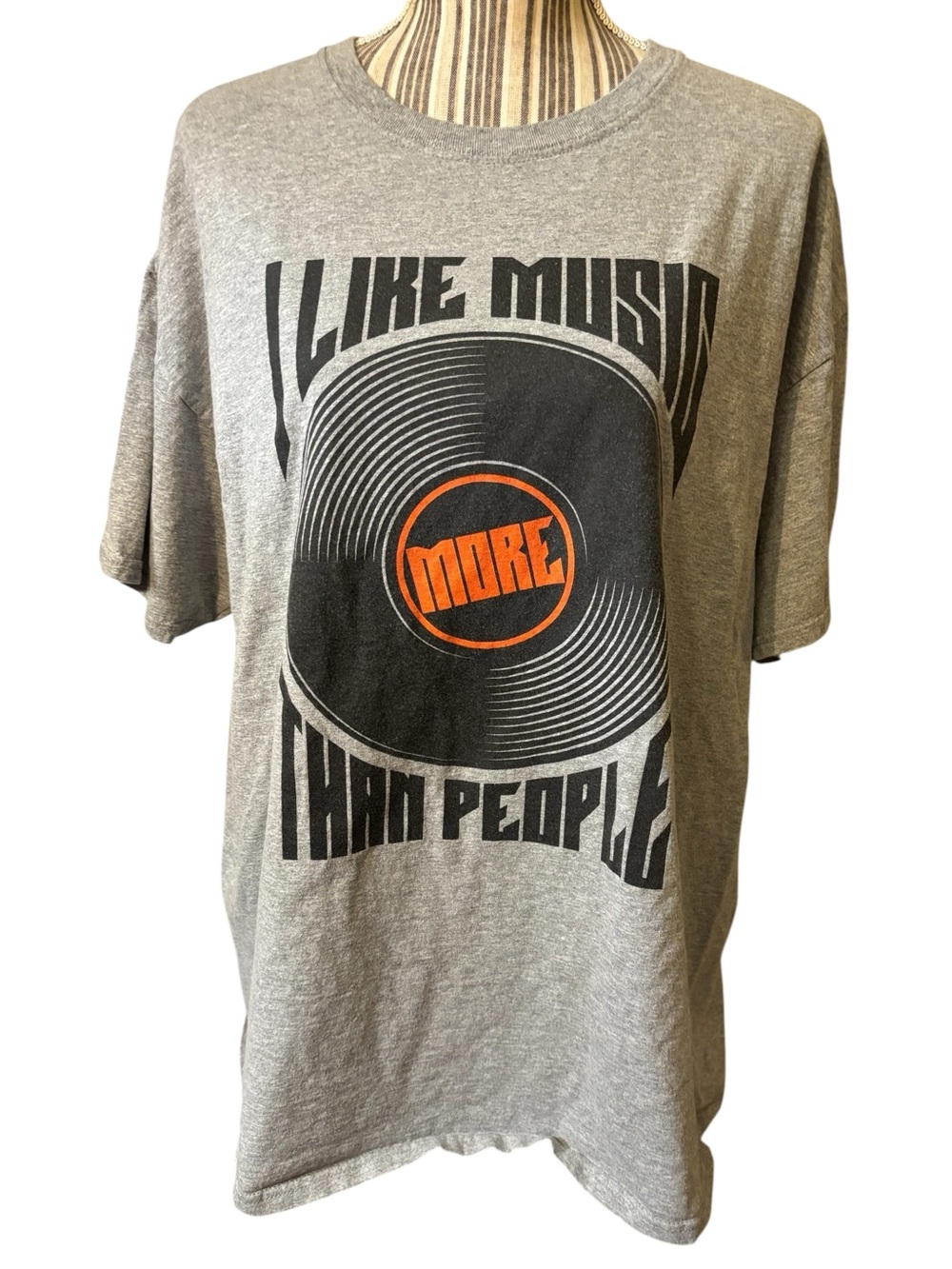 Music Tee XL Unisex Fruit of the Loom Gray Cotton I Like Music More than People